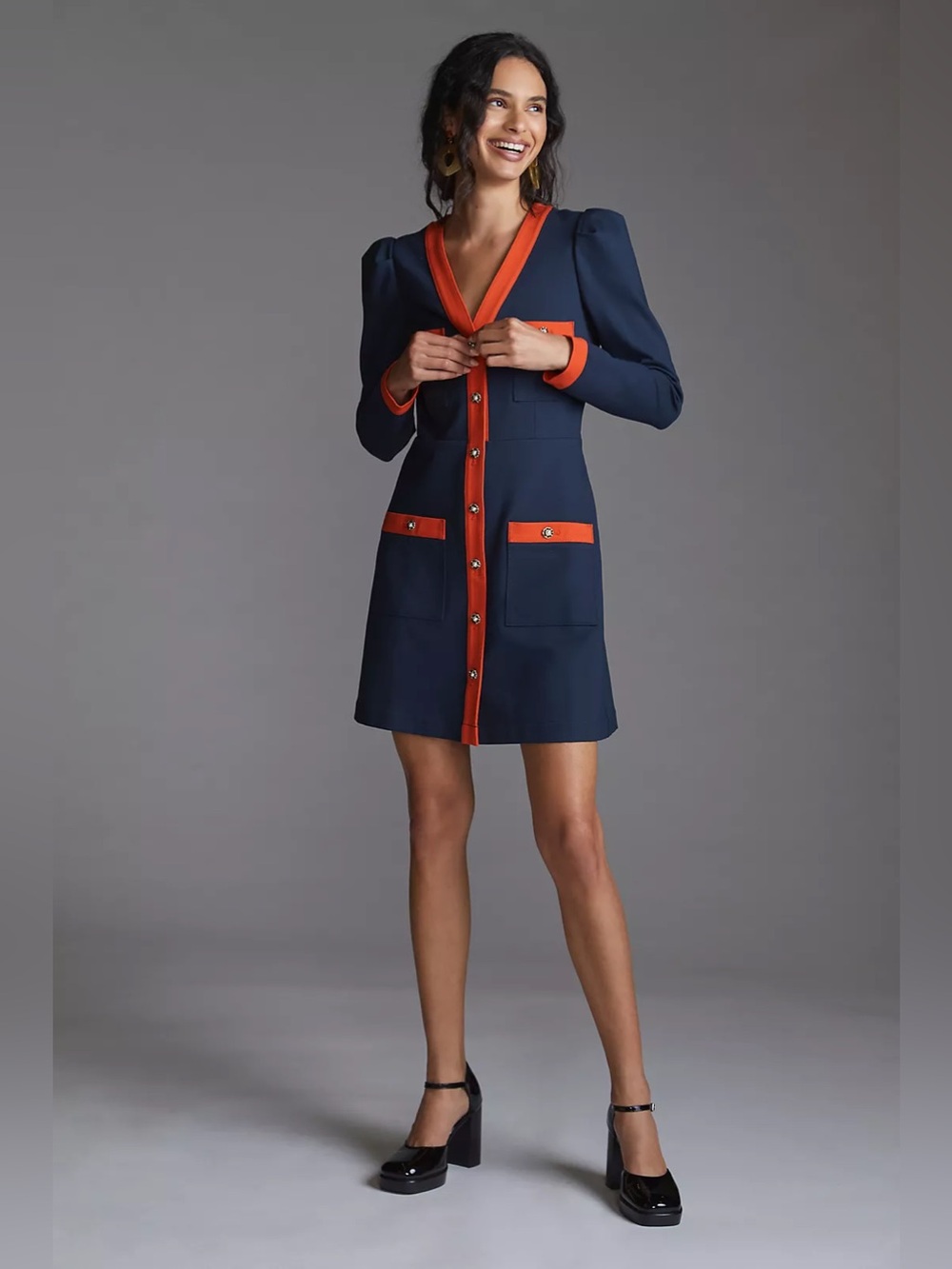 MAEVE Navy and Orange Contrast Trim Knit Dress ๐๐ - Picture 3 of 5